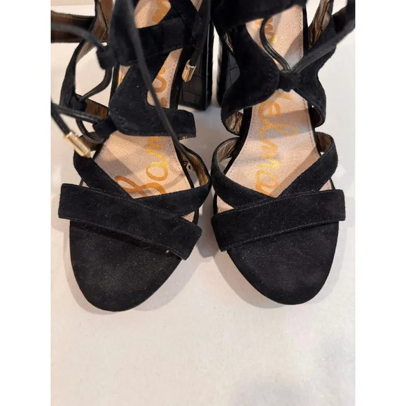 Sam Edelman Sandals Womens Sz 7.5 Black Suede Leather Strappy Ankle Wrap Heels - Picture 6 of 8